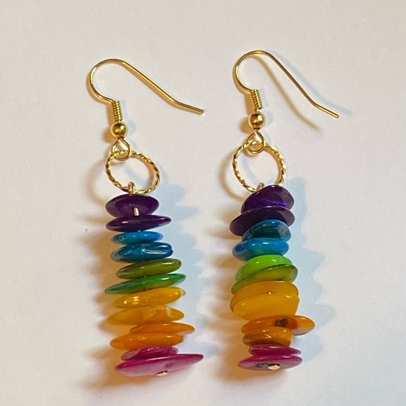 Rainbow Mother Of Pearl Dangle Earrings - Picture 3 of 5